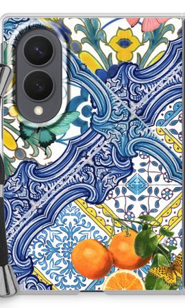 Blue tiles and oranges
