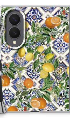 Blue tiles, lemons and oranges