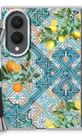 Blue tiles, lemons and oranges
