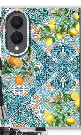Blue tiles, lemons and oranges