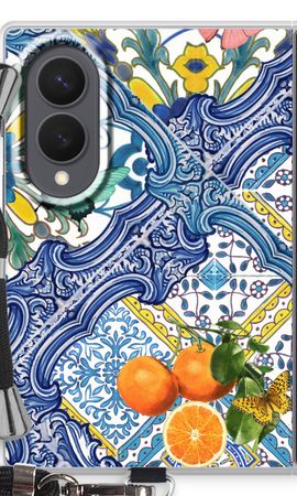 Blue tiles and oranges