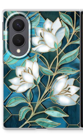 Blauwe glas-in-lood bloemen