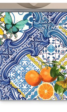 Blue tiles and oranges