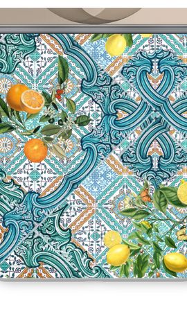 Blue tiles, lemons and oranges