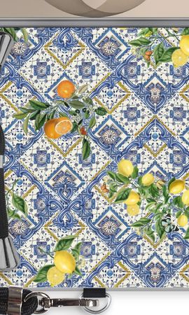 Blue tiles, lemons and oranges - small