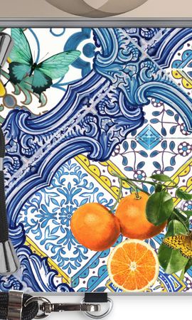Blue tiles and oranges