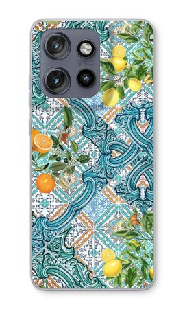 Blue tiles, lemons and oranges