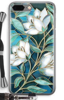 Blå blommor i färgat glas