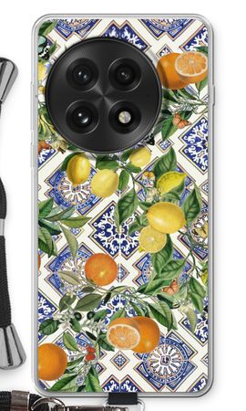 Blå kakelplattor, citroner och apelsiner