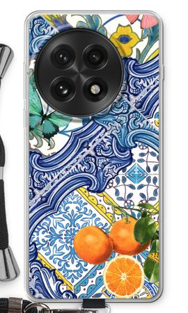 Blå kakelplattor och apelsiner