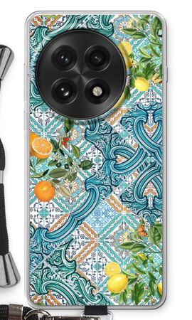 Blå kakelplattor, citroner och apelsiner