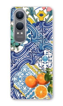 Blue tiles and oranges