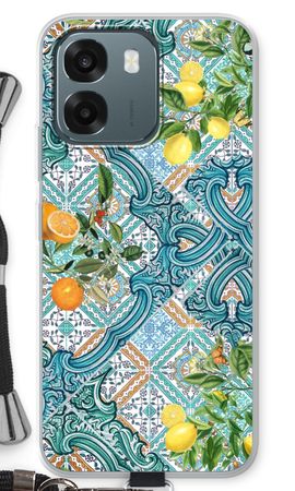 Blue tiles, lemons and oranges