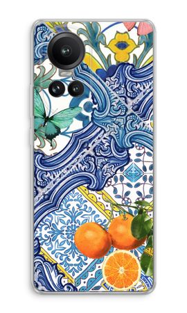 Blaue Fliesen und Orangen