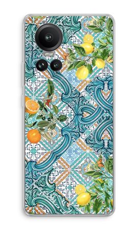 Blaue Fliesen, Zitronen und Orangen