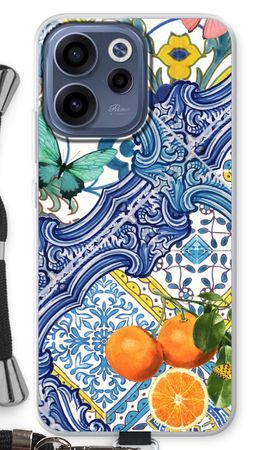 Blaue Fliesen und Orangen