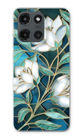 Fleurs en vitrail bleu