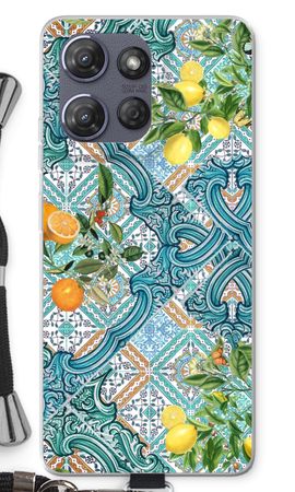 Blue tiles, lemons and oranges