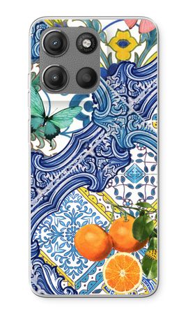 Blue tiles and oranges