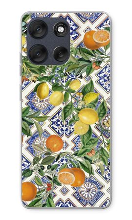 Blue tiles, lemons and oranges