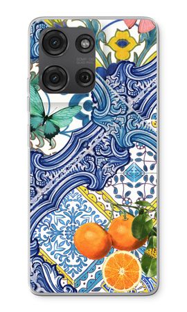 Blue tiles and oranges