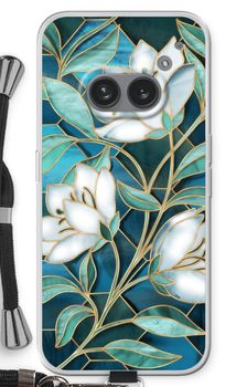 Blå blommor i färgat glas