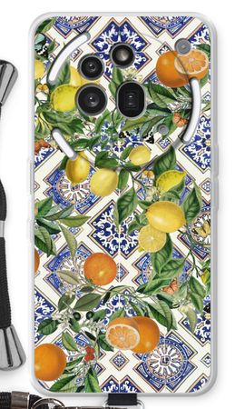Piastrelle blu, limoni e arance