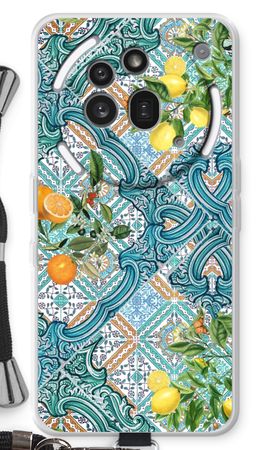 Piastrelle blu, limoni e arance