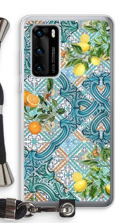 Blue tiles, lemons and oranges