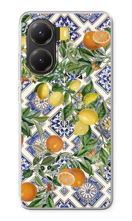 Blue tiles, lemons and oranges