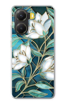 Blue stained glass flowers