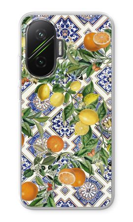Blue tiles, lemons and oranges