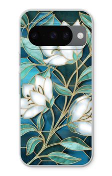 Blue stained glass flowers