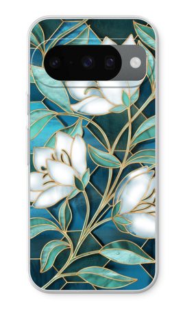 Blauwe glas-in-lood bloemen