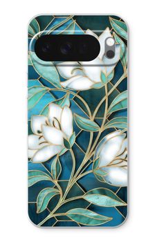 Fleurs en vitrail bleu