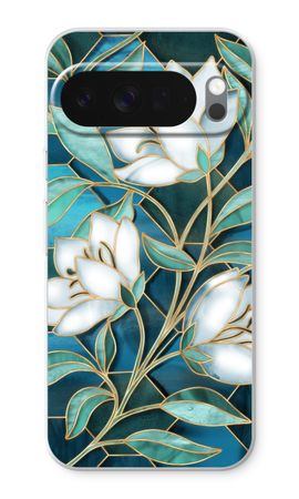 Blue stained glass flowers