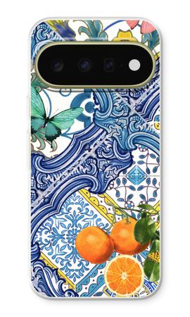 Azulejos azules y naranjas