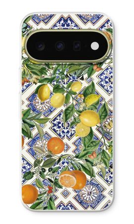 Azulejos azules, limones y naranjas