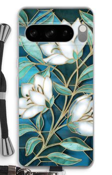 Blauwe glas-in-lood bloemen