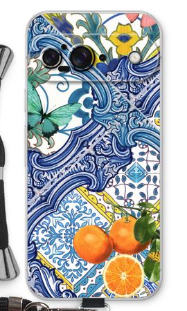 Blue tiles and oranges