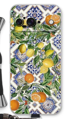 Blue tiles, lemons and oranges