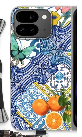 Blue tiles and oranges