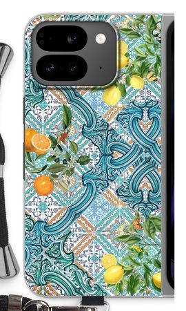 Blue tiles, lemons and oranges