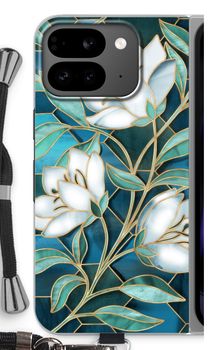 Blauwe glas-in-lood bloemen