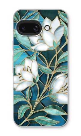 Fleurs en vitrail bleu