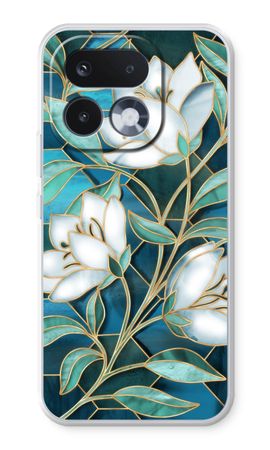 Fleurs en vitrail bleu