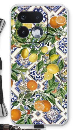 Blue tiles, lemons and oranges