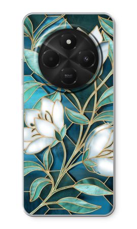 Fleurs en vitrail bleu