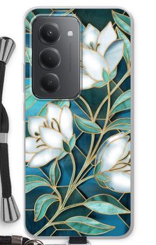 Blauwe glas-in-lood bloemen