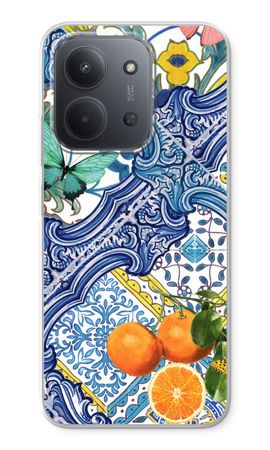 Blue tiles and oranges